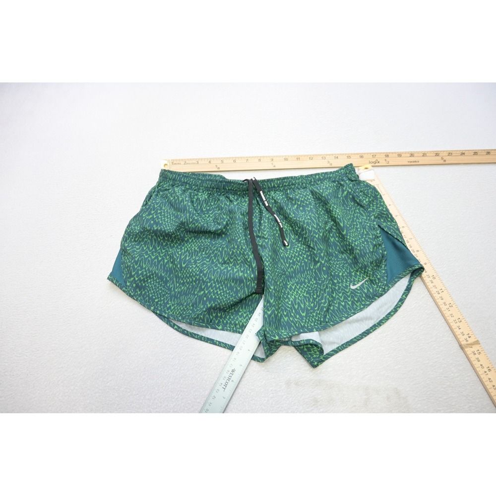Nike Running Shorts Womens Large Green Abstract Dri-FIT Zipper‎ Pocket Excellent